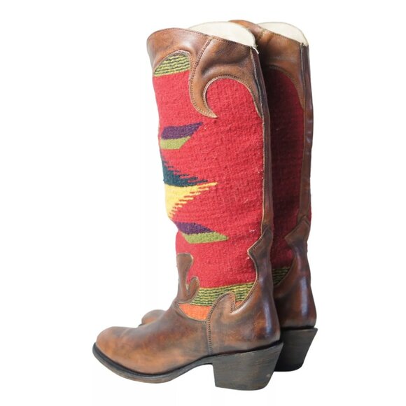 Stetson 17" Tall Knee Hi Cowboy Riding Boots Southwest Blanket Shafts Women's 8 - Picture 8 of 11